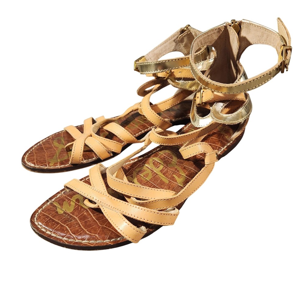 Sam Edelman Sandals Shoes Womens Size‎ 8.5M Tan Gold Glinda Leather Gladiator